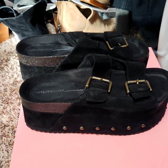 Free people internationally black platform suede sandals - Picture 1 of 3